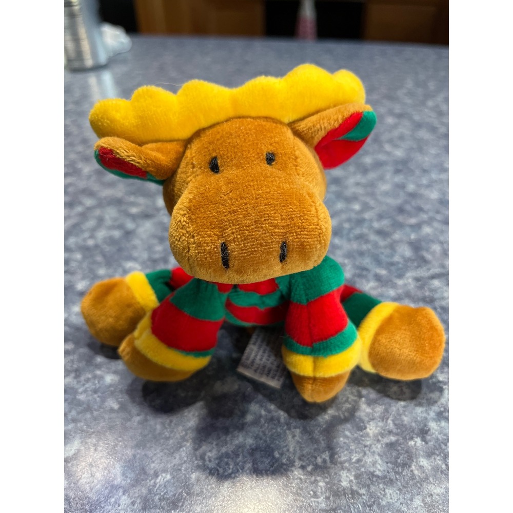 Vintage 1998 Mary Meyer Christmas Moose Plush Red Green Striped 6 Inch Holiday